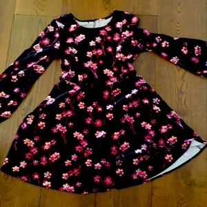 Cute girls black floral long sleeve mini dress